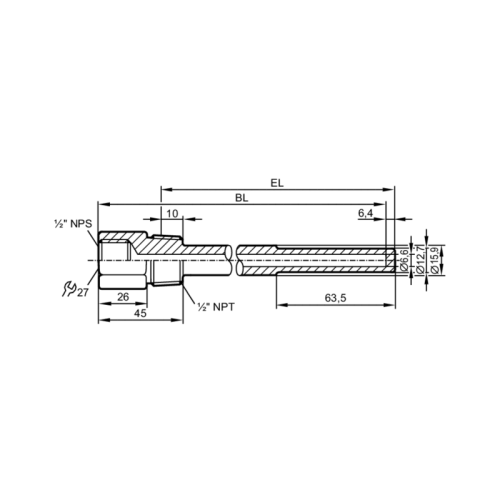 Защитная гильза с резьбой для датчиков температуры E37220